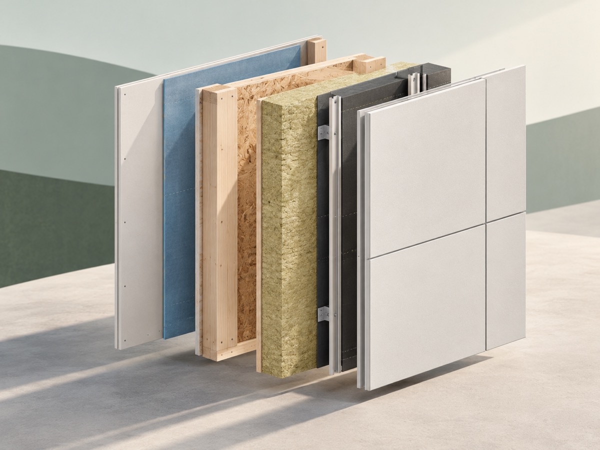 Illustration of the layers in an insulated wall panel